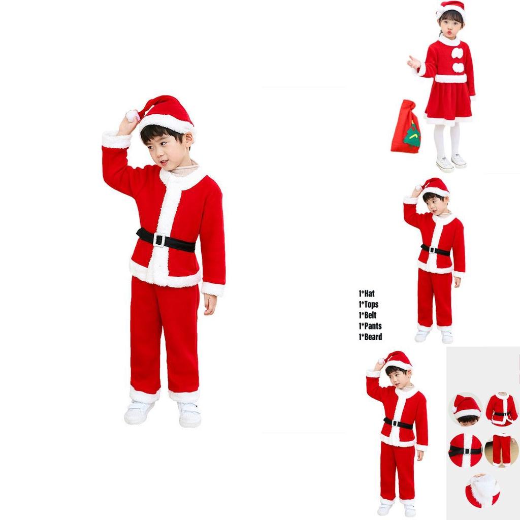 Unisex Children's Christmas Clothing High-quality Polyester Fiber Santa Claus Costume For Performances Available In Both Boys And Girls Styles