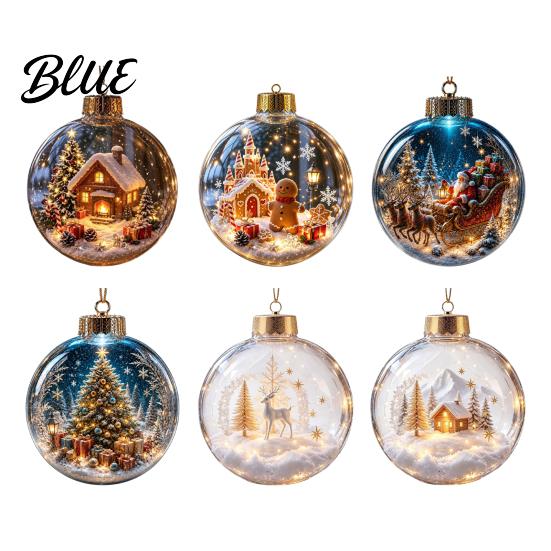 Holiday Ornament Ball Christmas with LED Lights Snow Scene Acrylic Clear Sphere Decor Shatterproof Xmas Tree Hanging Seasonal Party Supplies