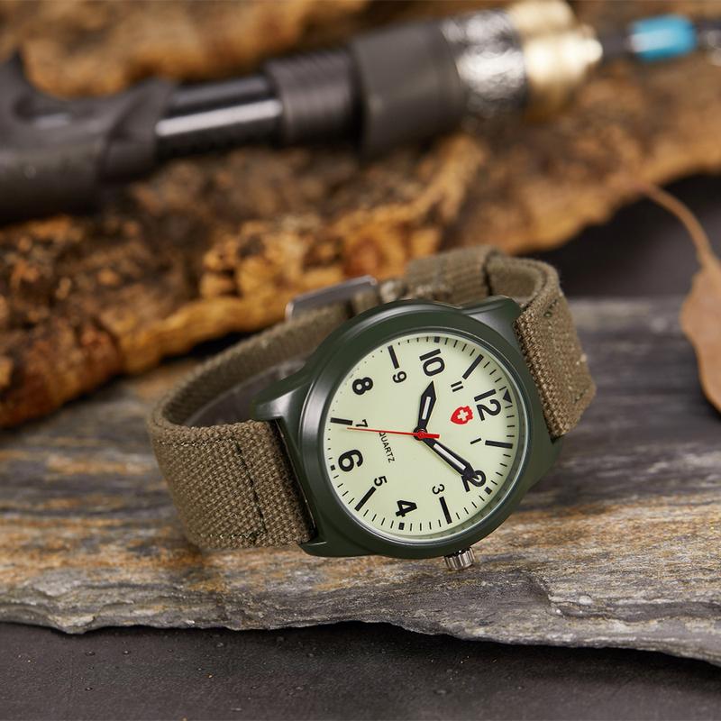 Simple fashion woven canvas with men's watches retro tooling sports outdoor luminous quartz Joker casual watch