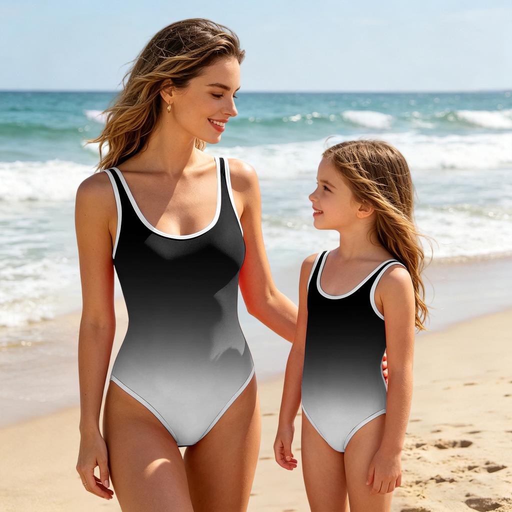 Costum de baie dintr-o piesă pentru fete - Costum de baie de vară cu gât rotund
