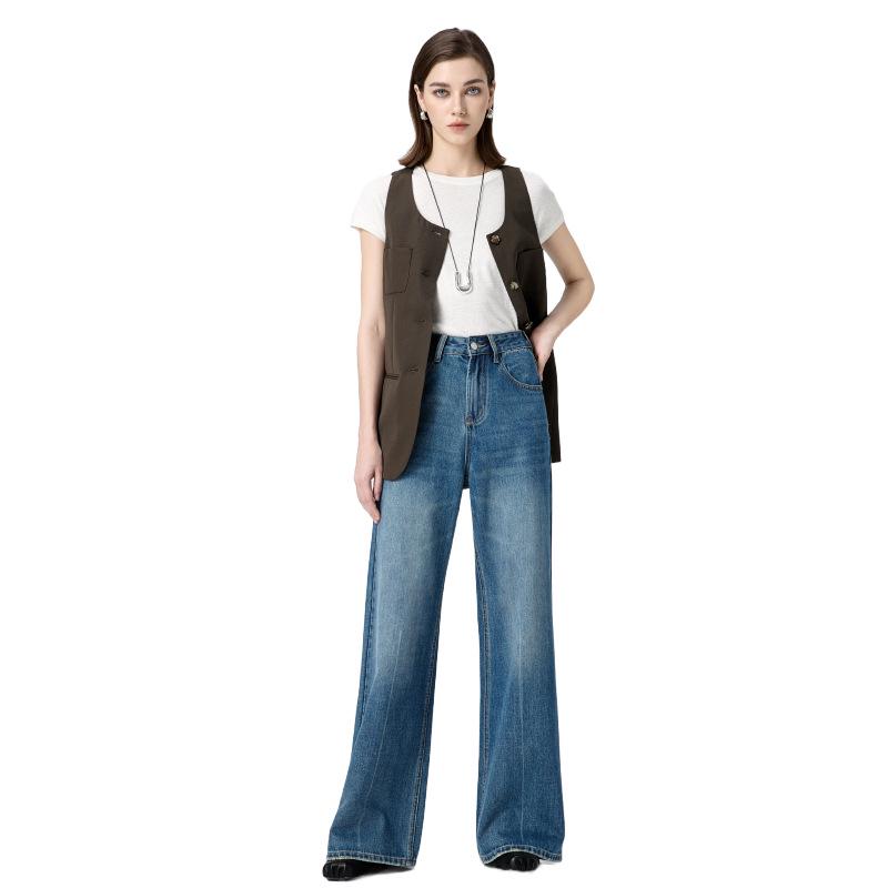 MBB Women s High-Waisted Wide-Leg Denim Pants - Spring 2025 Floor-Length Non-Stretch 28