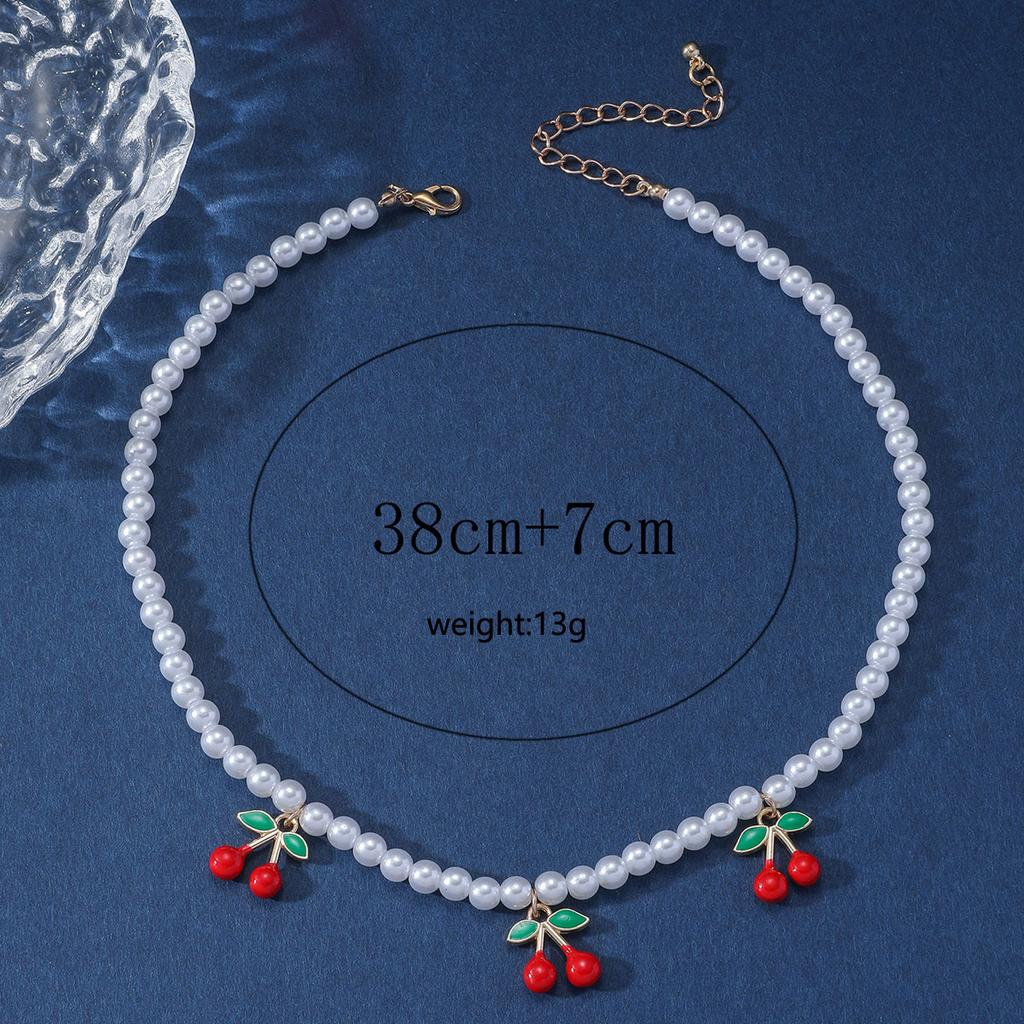 Popular Cherry Fruit Glazed Temperament Light Luxury Versatile Trend Pearl Necklace Clavicle Chain