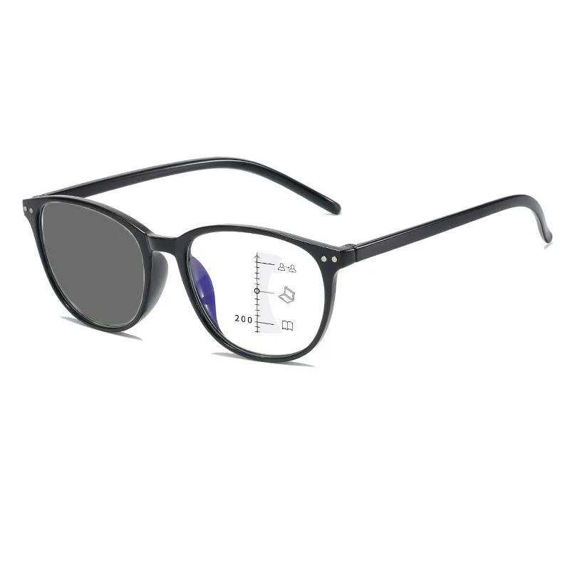 

Женские круглые фотохромные очки для чтения, модные HD-мультифокальные очки с изменением цвета, мужские, анти-синие, сверхлегкие, пресбиопия 0+4,0 +250