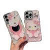 Heart Shell Dot Drilling Frame for Apple 17 Pro Max/15 Pro Phone Case with KT Cat Mirror