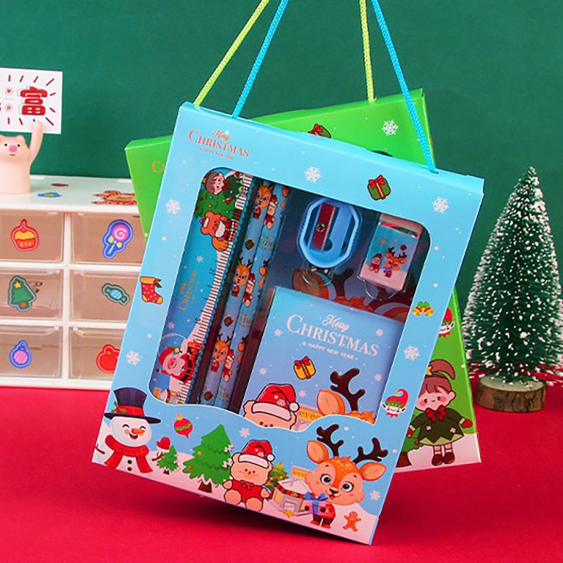 6Pcs/Set Christmas Series Stationery Including 2 Pencils 1 Erasers 1 Pencil Sharpeners 1 Sticky Notes 1 Rulers School Supplies