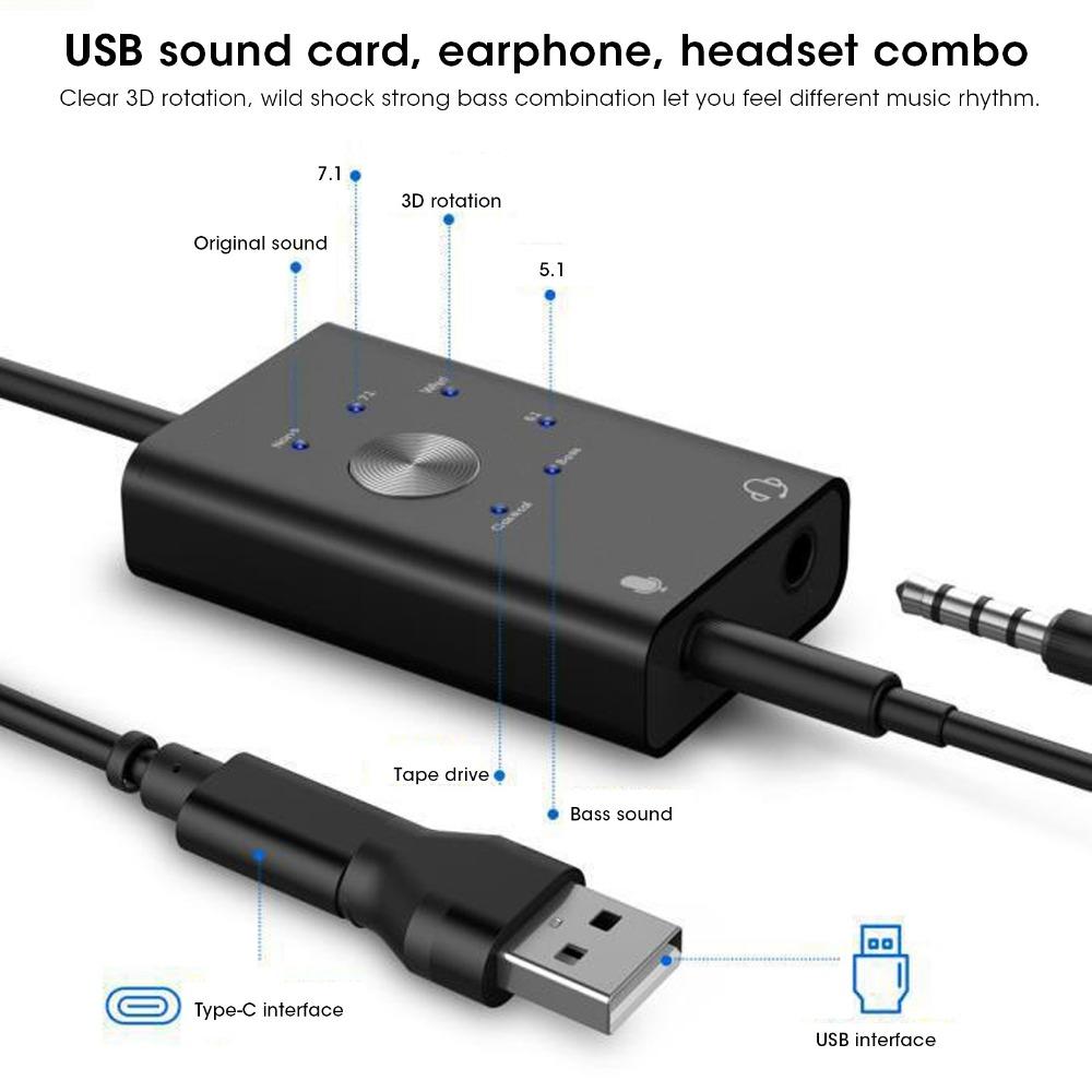 7.1/5.1 Surround Channel TypeC to Audio Sound Card USB Audio Adapter Desktop Computer