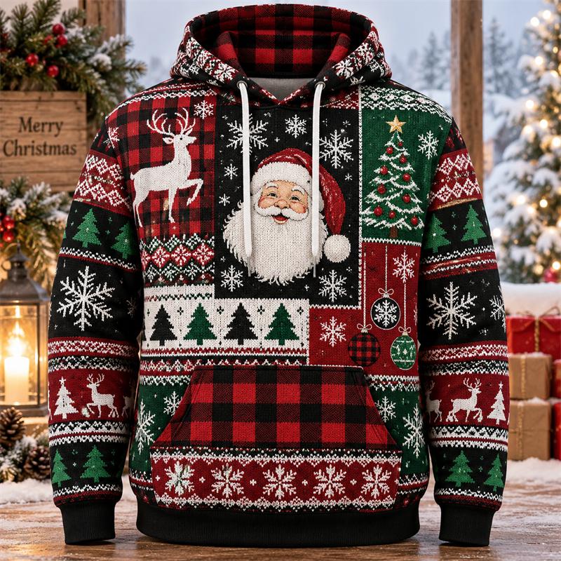 Christmas 3D Print Hoodie Santa Snowman Reindeer Tree Gingerbread Festive Pullover Holiday Party Winter Streetwear Gift
