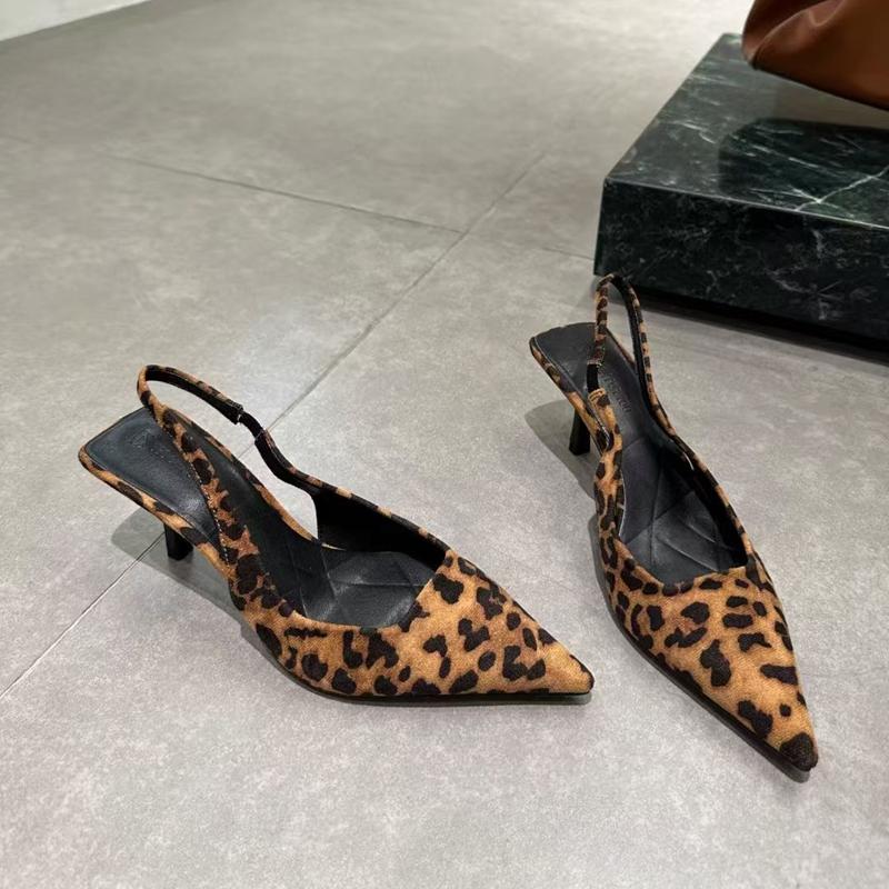 Fashion SUOJIALUN 2025 Spring Brand Women Sandal Fashion Leopard Print Ladies Elegant Slingback Shoes Pointed Toe Thin High Heel Pumps