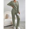 Осенняя Мода Повседневные Брюки Прямого Кроя с Свободным V-образным Вырезом и Трикотажные Женские Комплекты-двойки с Рубчиком