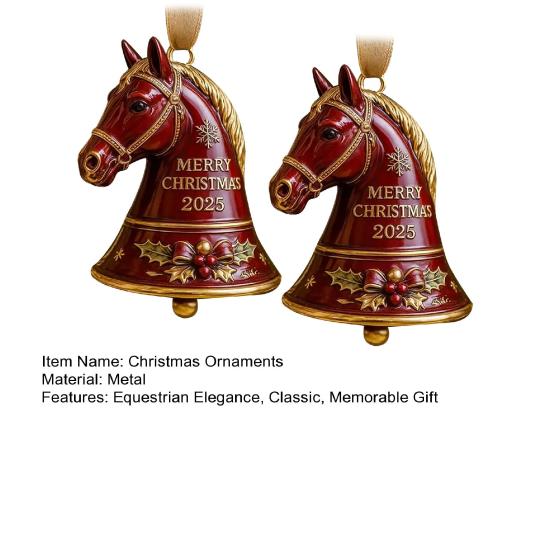 2025 Handmade Horse Bell Ornament Red Metal Christmas Decoration Memorable Gift for Equestrian Lovers