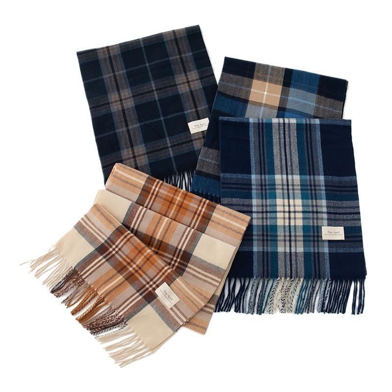 Imitation Cashmere Scarf Women's High-end Sense Versatile Thickened Autumn and Winter Splicing Warm New Plaid Scarf Dual-purpose