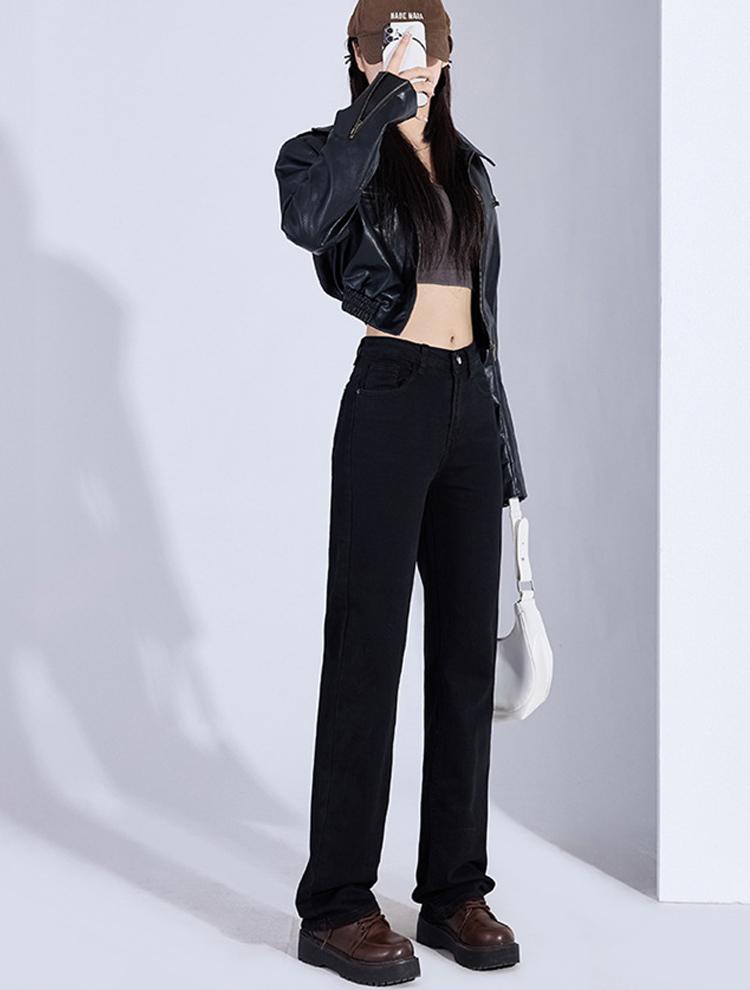 Autumn Winter High Waist Vintage Slim Straight Smoke Pipe Denim Pants Women Casual Pants Oversize Denim Trousers