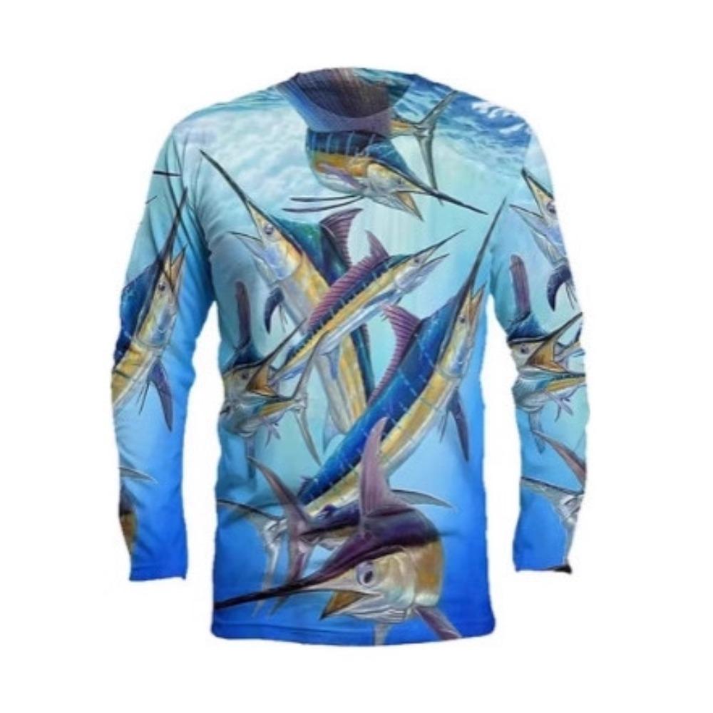 Fish Series 3D Digital Printed Men's Street Trendy Round Neck Long Sleeved T-shirt