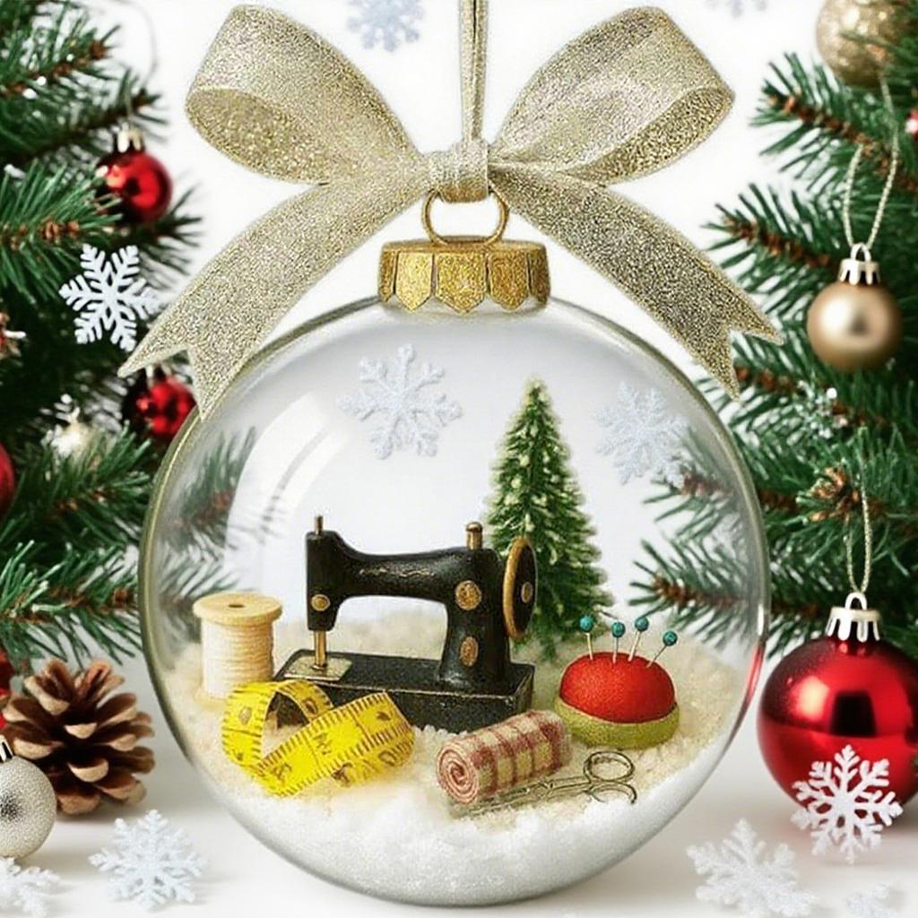 Sewing Machine Themed Transparent Ball Christmas Decor Ball Craft Decor Holiday Sewing Snow Globe Ornament for Xmas Decor