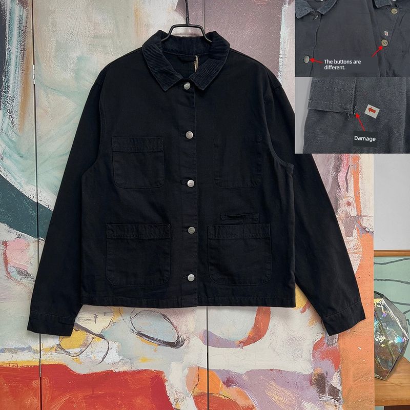 

Foreign Trade Original Order RVC * a American vintage Lapel Jacket Simple Corduroy Patchwork Loose Casual Outerwear 1577 Black color 3 S