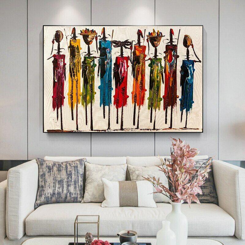 Abstraktes farbenfrohes Gemälde einer afrikanischen Frau auf Leinwand, Graffiti-Poster, Druckkunstbild für Wohnzimmer, Heimdekoration