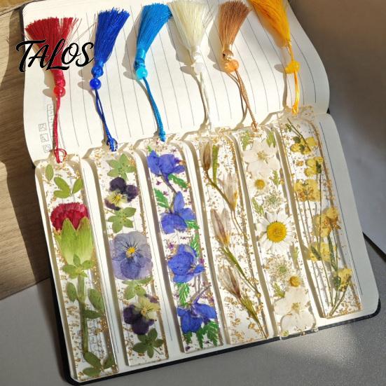 Marcador de Páginas Talos de Flor Real en Resina, Marcador de Página Seca de los 12 Meses, Marcador Prensado Hecho a Mano para Lectores, Regalo para Amantes de los Libros