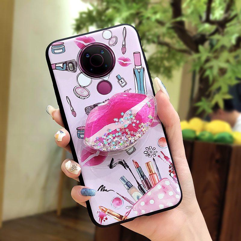 Quicksand Kickstand Phone Case For Nokia 5.4 Phone Lens Protection Cartoon Soft Case Dirt-resistant Durable Protective