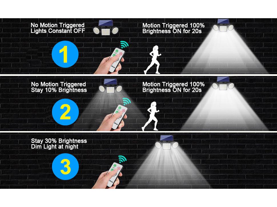 Three-Head Solar Wall Light, 260 LED, Motion Sensor Outdoor Garden & Street Lighting