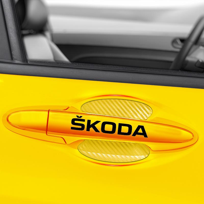 8pcs Car Door Sticker Carbon Fiber Scratches Auto Handle Protection Film for Skoda Superb Octavia Kodiaq Yeti Rapid Karoq Fabia Kamiq Enyaq Vis