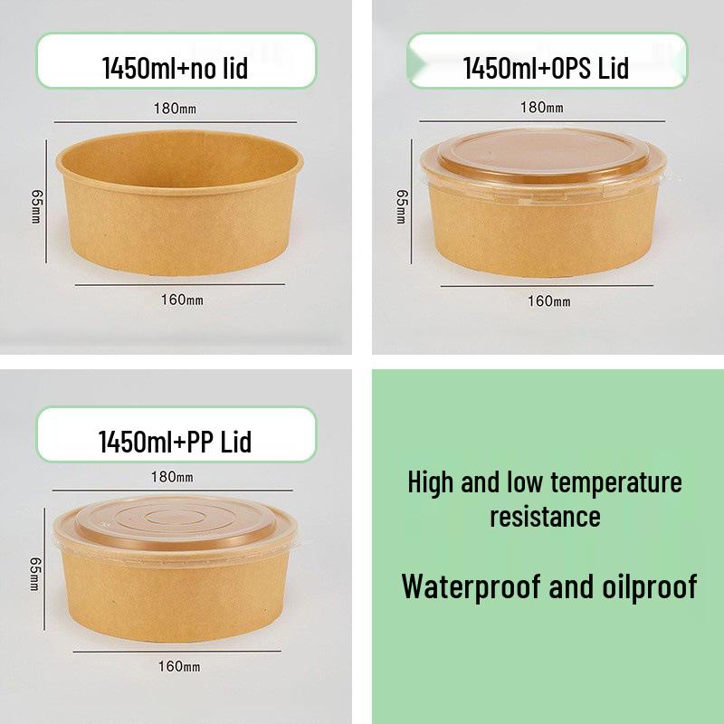 Disposable Kraft Paper Lunch Box Set - 50 Round Bowls with Lids, High-Temperature Resistant, Food-Grade Takeout Containers