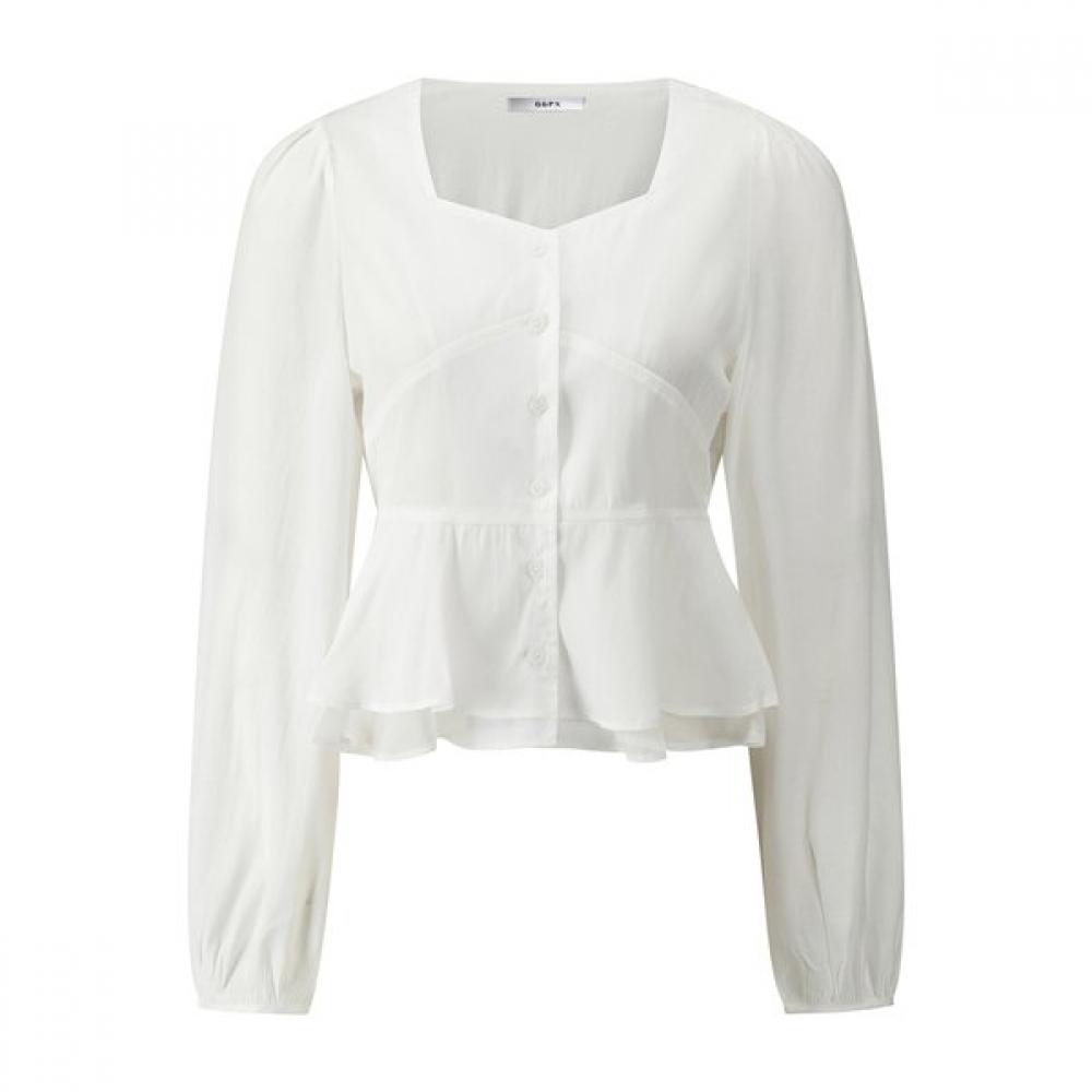 Ribbon Neck Square Double Ruffle Blouse  Gq1sh009f 