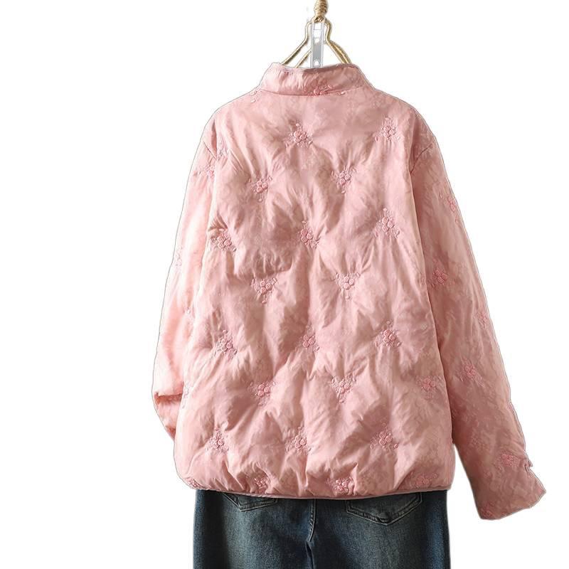 Giacca Trapuntata Ricamata Stile Cinese Donna Retro Collo Rialzato Leggera Calda Imbottita in Cotone Cappotto G208