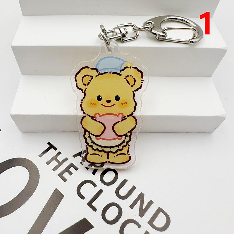 Cute Acrylic Butter Bear Keychains Bag Pendant Cartoon Keyring Jewelry Women Backpack Charms Decor Accessories