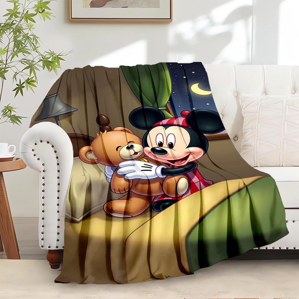 

1pc Flannel Cute Mickey and Teddy Bear Pattern Bed Cover Blanket, suitable for ation, soft and comfortable 75x90cm
