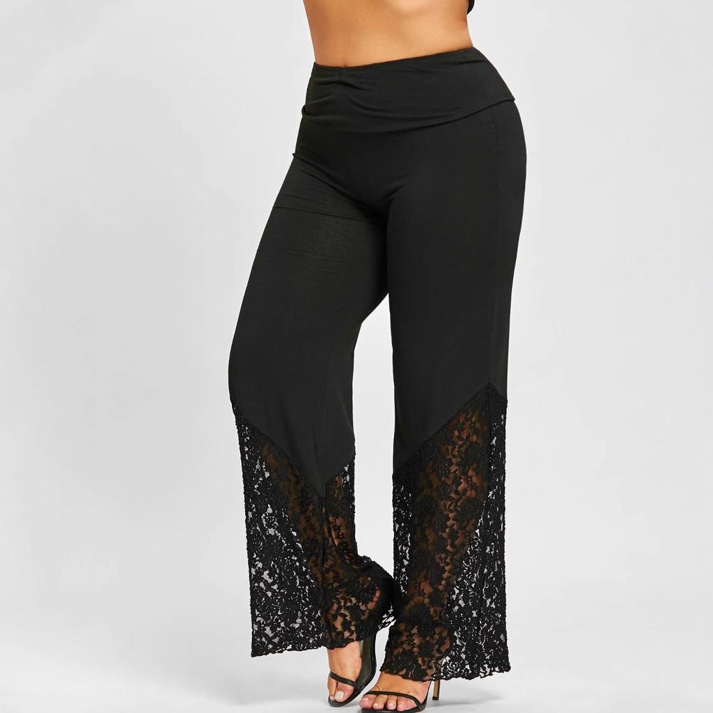Women Casual Plus Size Lace Loose Wide Leg Leggings Sports Pants
