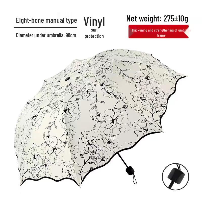 Черный складной зонт с цветком гибискуса