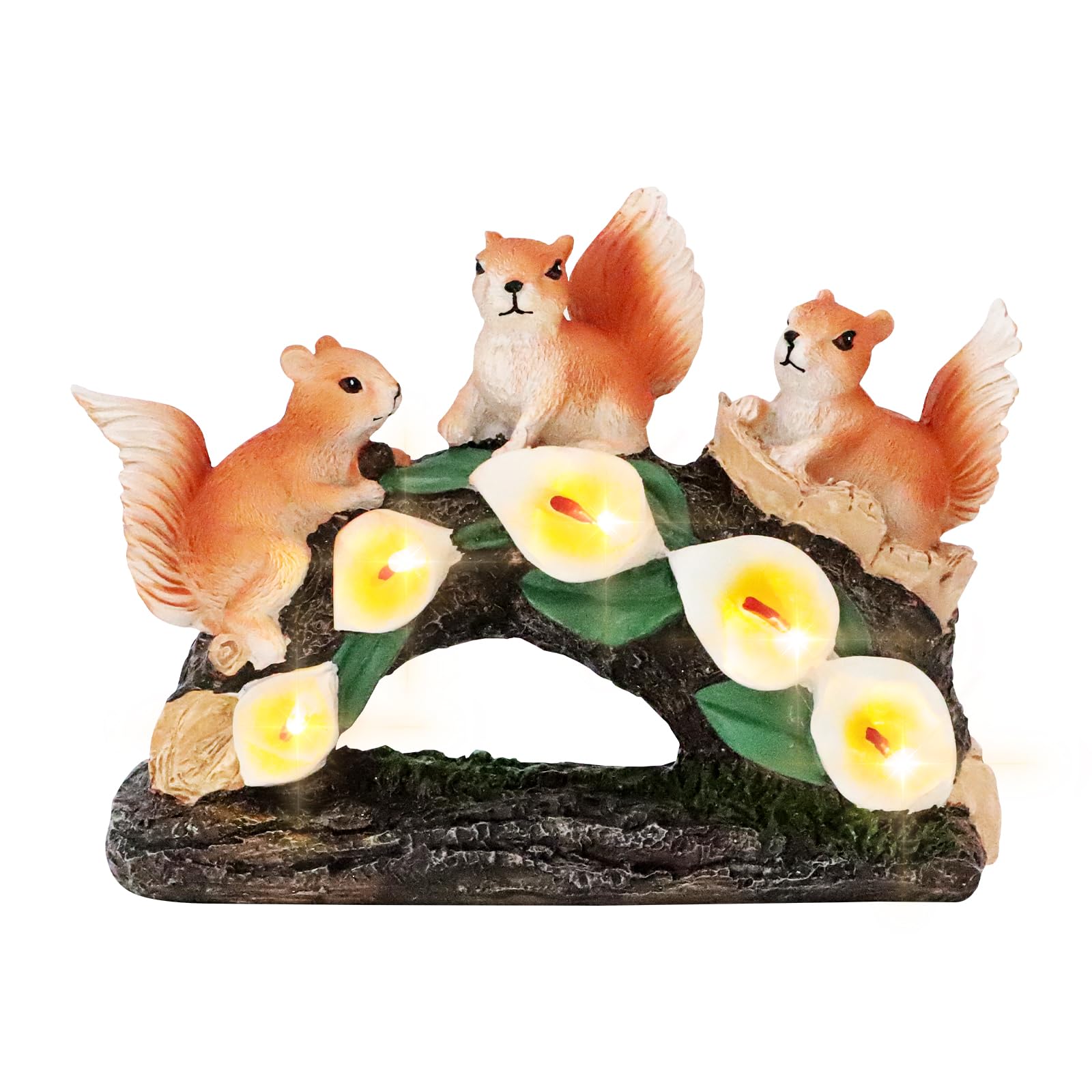 YUETJIN Solar Garden Squirrel Statues Outdoor Figurines Lights Garden Decor