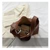 Women's Faux Leather Shoulder Bag, 2026 Trendy Solid Color Work Tote, Korean Style Zipper Closure Bucket Handbag