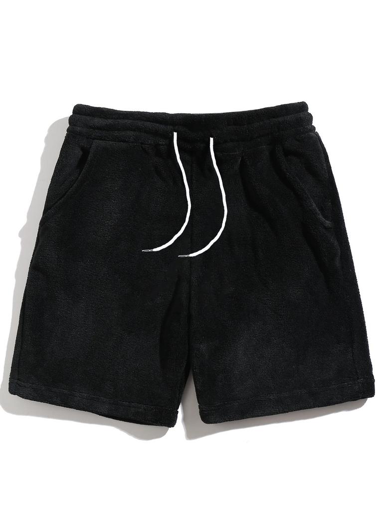 Men's Plus Size European Casual Hooded Sweatshirt & Shorts Set, Autumn/Winter Fashion, Coral Fleece