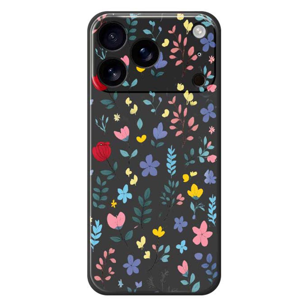 

For iPhone 17 Pro Case Colorful Flower Branches Pattern Printing Straight Edge TPU Phone Back Cover Black