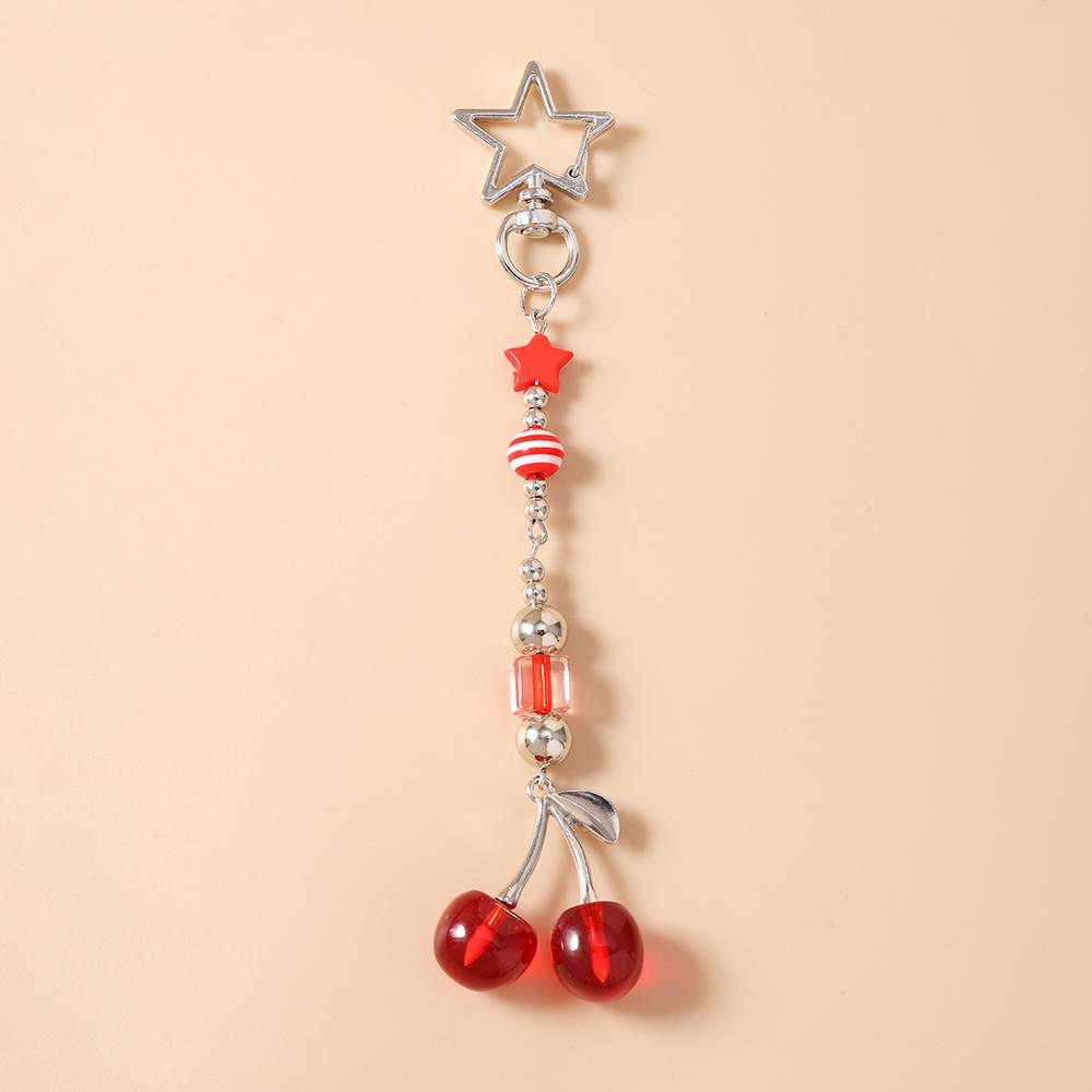 

Cute Simulation Fruit Cherry Key Chain Handmade Beaded Key Ring Pendant for Women Girl Handbag Decor DIY Key Chain Jewelry Gifts