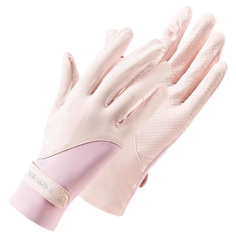 

New Ice Silk Sun Protection Gloves Women Summer Outdoor Riding Driving Non-Slip Mid-Length Thin UV Protection Gloves Sunscreen [splicing]-welfare-pink One size