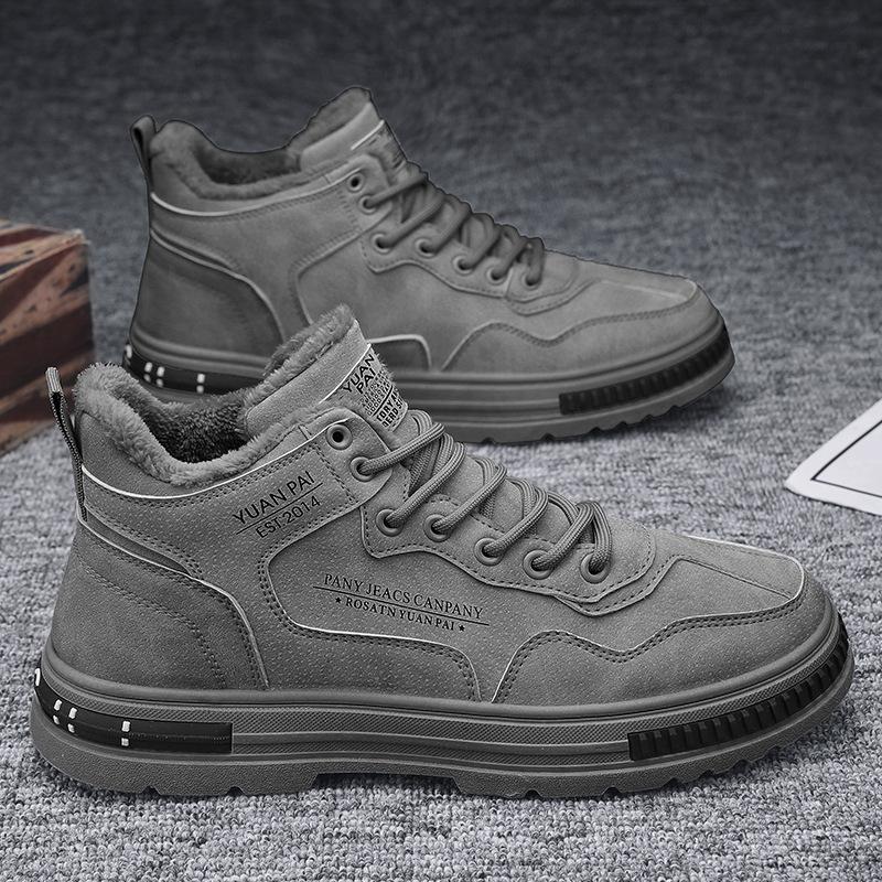 Winter Velvet Outdoor Warm Cotton Shoes Men's Medium and High Top New Martin Boots Youth Fashion Casual Board Shoes