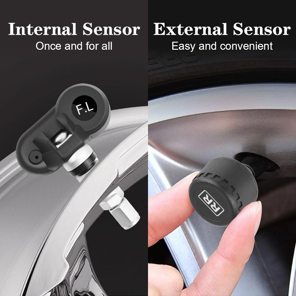Wireless Solar Power Car Tire Pressure Alarm Monitor System 4 Sensors Decoration Accessories TPMS Automatic Brightness Control