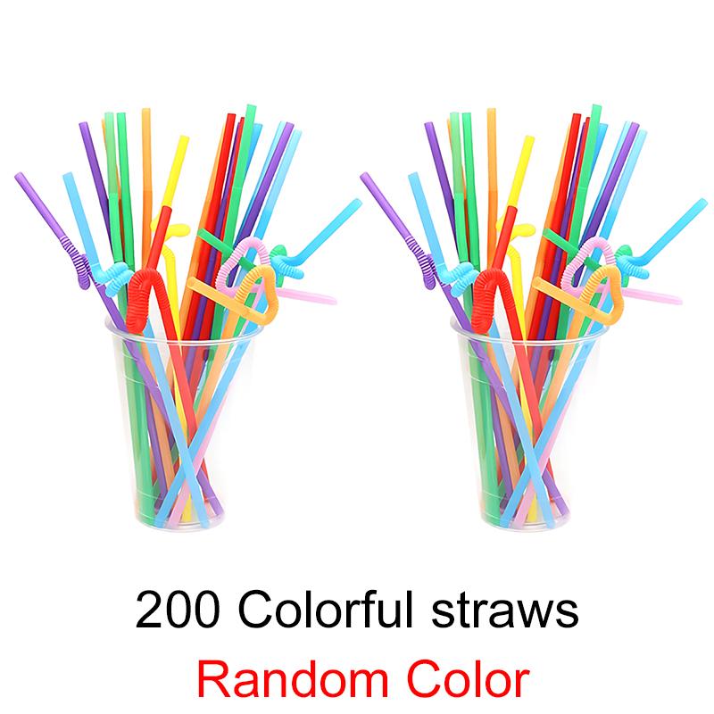 200PCS Kitchen Drinking Straws Assorted Colorful Bar Disposable Straws Wedding Party Beverage Supplies Household Accessories ZYF