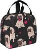 Cute Puppy Pug Dog Lunch Bag Box for Girls Women School Insulated Lunch Bag Reusable Portable Waterproof Cooler Travel Picnic