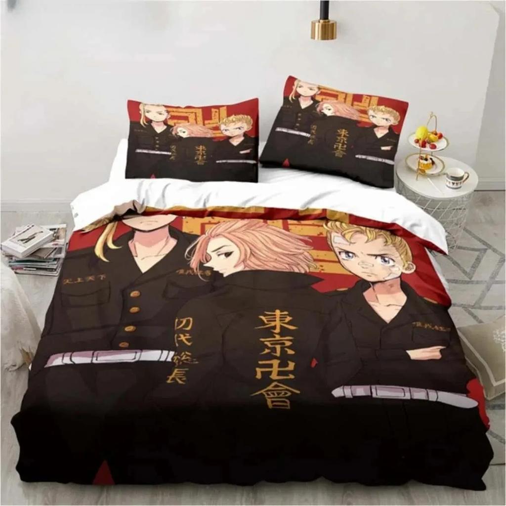 3D Anime Tokyo Revengers Bedding Set Polyester Double Single Full Size Anime Bed Set Adults Teens Bedroom Luxury Duvet Cover Set