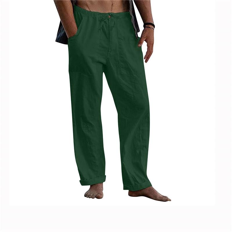 Men's Yoga Drawstring Elasticated Trousers Breathable Comfortable Loose Cotton Linen Pants Summer Beach