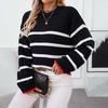 Pullover Vintage O Neck Sweater Long Sleeve Stripe Loose Knitwear Autumn Winter Top
