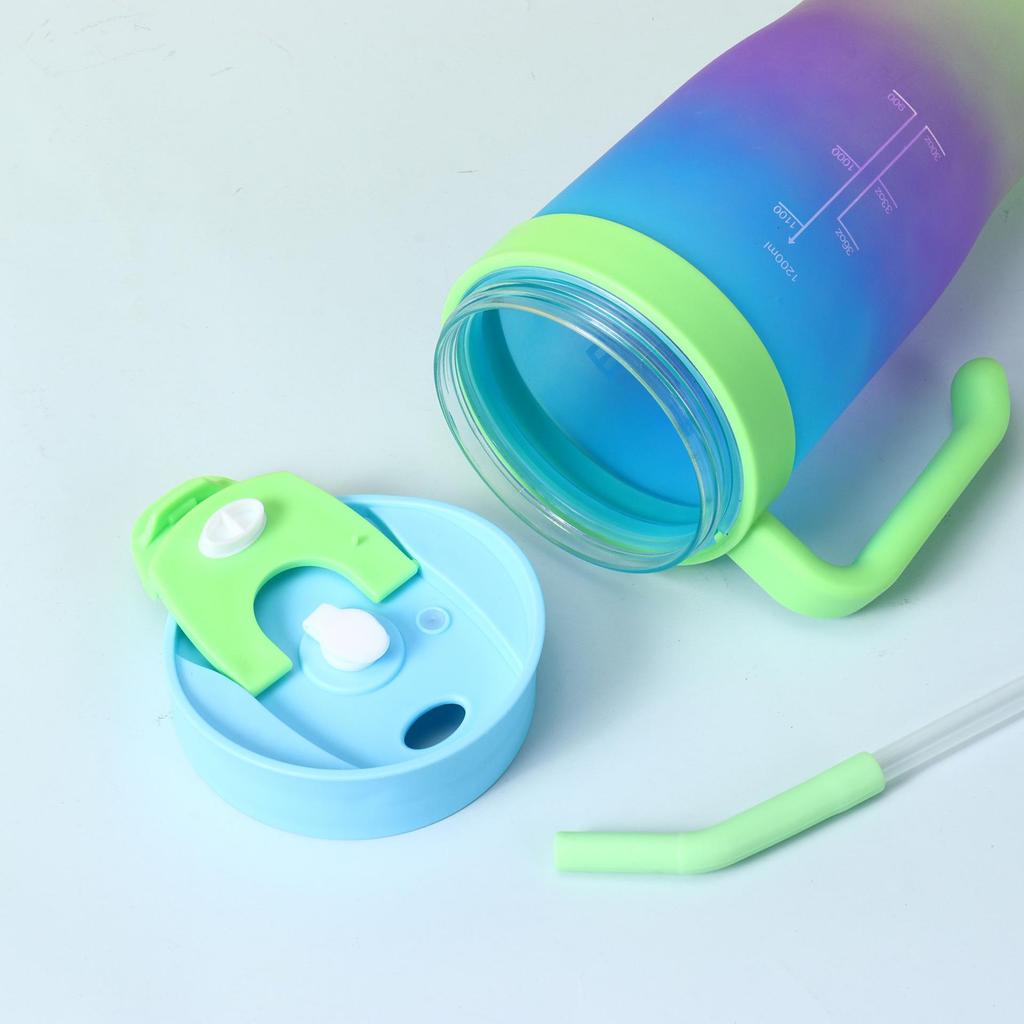 40oz Gradient Plastic Cup Set: Large Capacity, Portable Handle, Ice King Cup with Straw & Lanyard