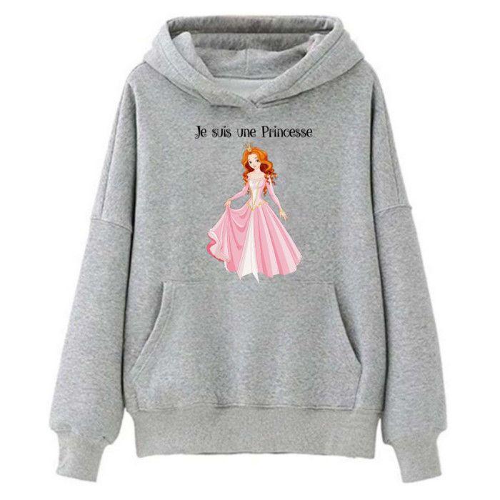 Sweat à Capuche Enfant Fille – Princesse Gris - Gris