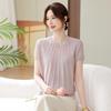 Summer Fashion Rhinestone Knit T-shirt for Women: See-through Ice Silk, Round Neck, Perfect for Young Mothers & Middle-aged Women