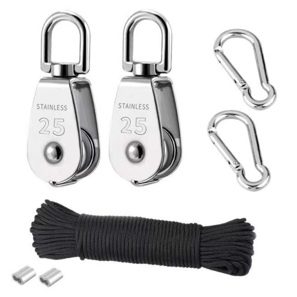 

1 КОМПЛЕКТ 20М(4мм) Нержавеющая сталь блока шкивов крана поднимая небольшое оборудование спортзала колеса гусеницы