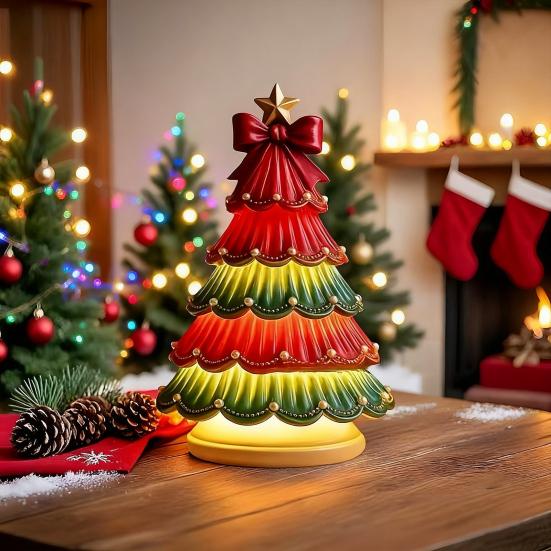 Christmas Tree Night Light Colorful Light-up Christmas Tree Xmas Table Centerpiece for Bedroom Living Room Home Festive Decor