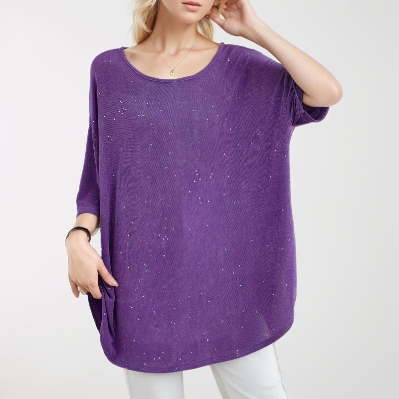 

Dimanaf 2024 футболка больших размеров, повседневная базовая рубашка, женские летние свободные топы с коротким рукавом и круглым вырезом, однотонные рубашки One Size фиолетовый